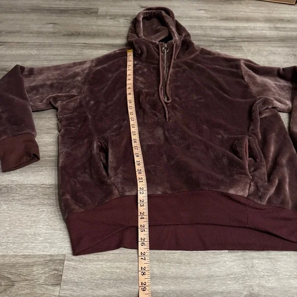 EXPRESS One Eleven dark purple fuzzy 3/4 zip hoodie - Picture 3 of 5